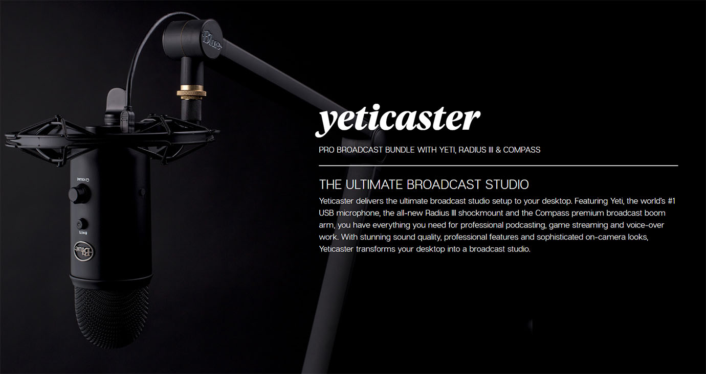 Blue Microphones Yeticaster Pro Broadcast Bundle with Yeti/Radius III/Compass Black