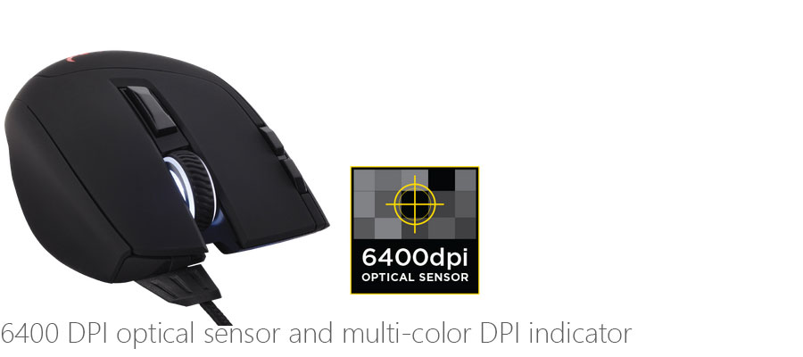 6400 DPI optical sensor and multi-color DPI indicator