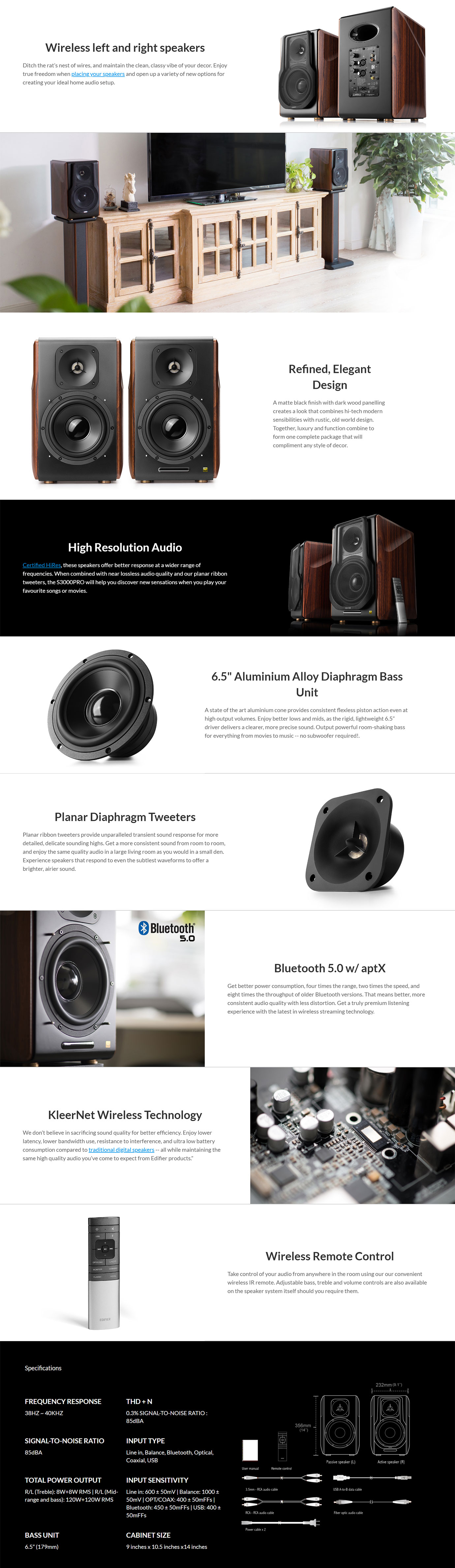 Edifier S3000PRO Active Bookshelf Bluetooth Studio Speakers - Description