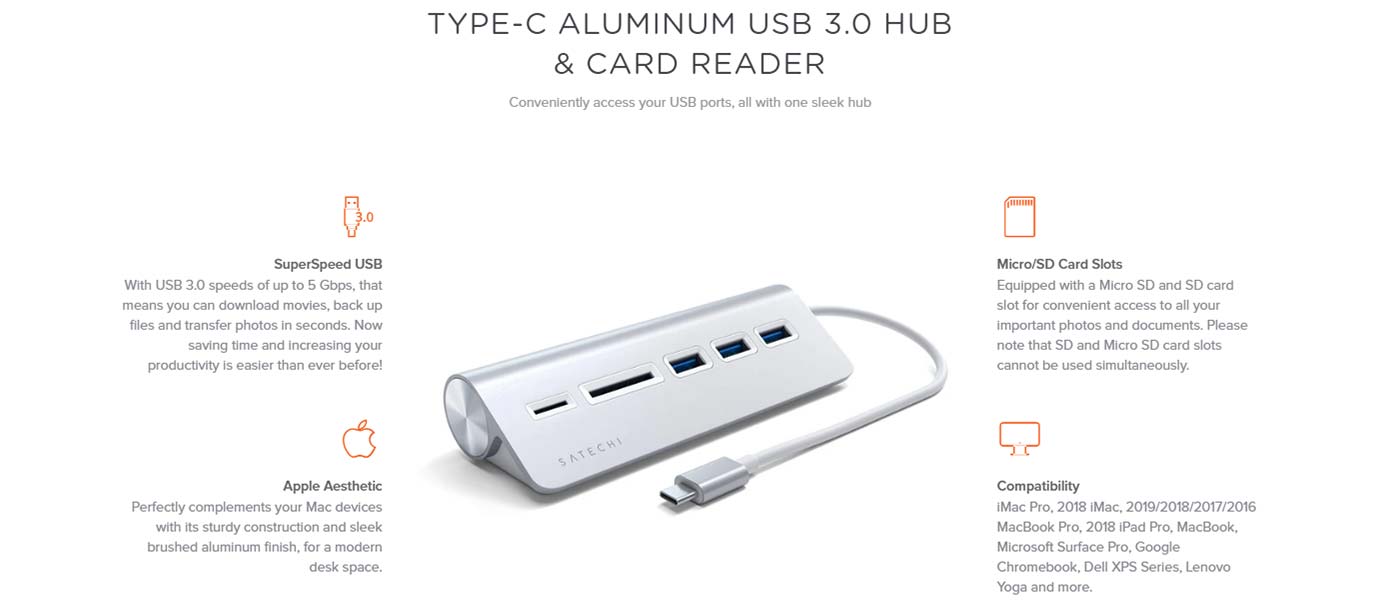 TYPE-C ALUMINUM USB 3.0 HUB & CARD READER