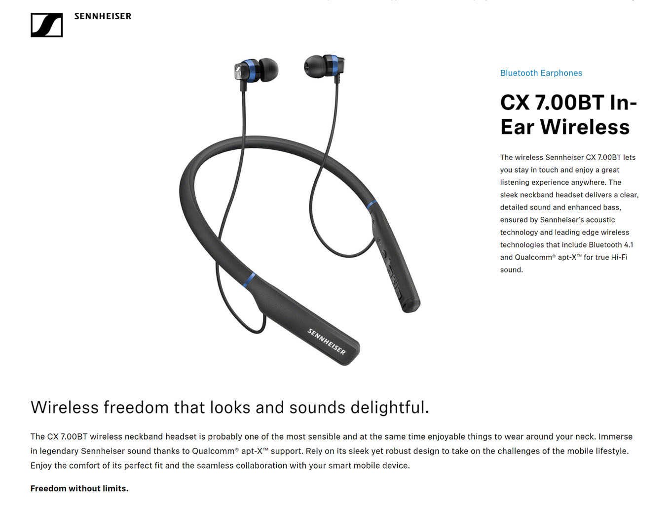 Sennheiser CX 7.00BT In-Ear Wireless Neckband Earphones 