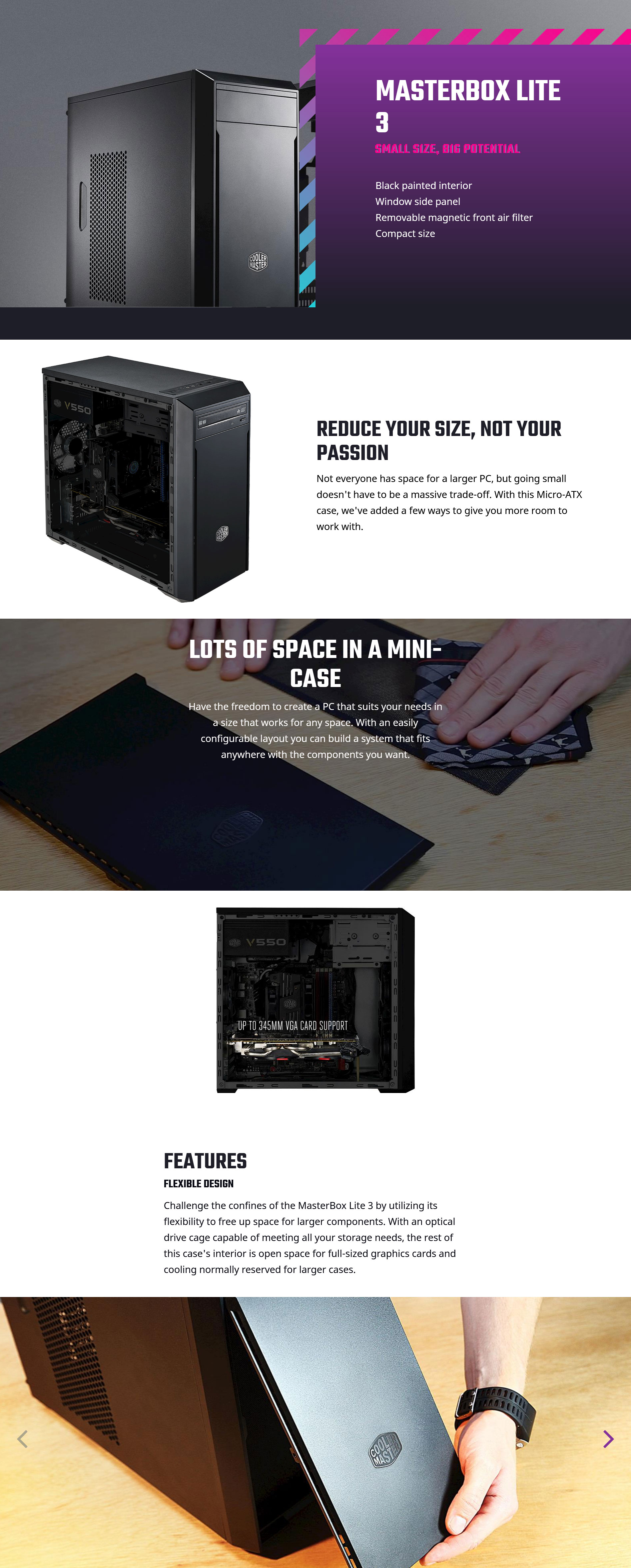 Cooler Master MasterBox Lite 3 Case with Side Windows MCW-L3S2-KW5N Details