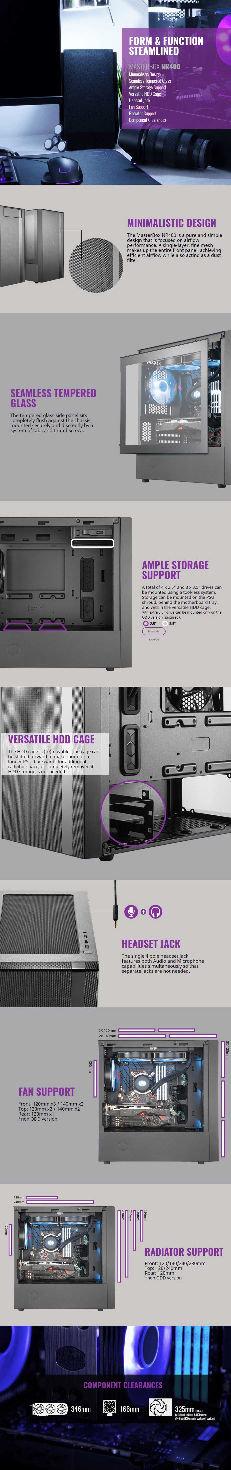 Cooler Master MasterBox NR400 mATX with Tempered Glass Side Panel MCB-NR400-KGNN-S00 Details