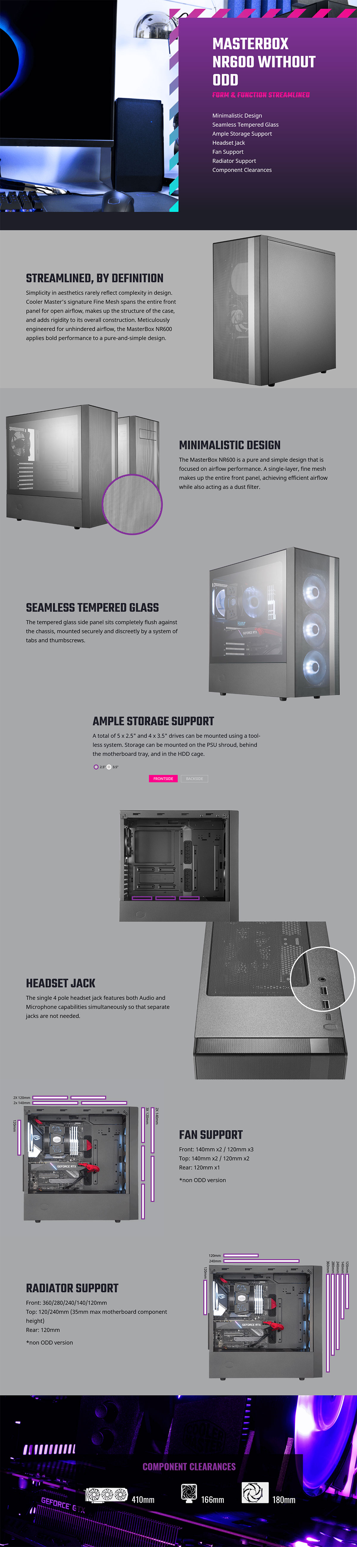 Cooler Master NR600 Mid Tower Case with Tempered Glass Side Panel Details