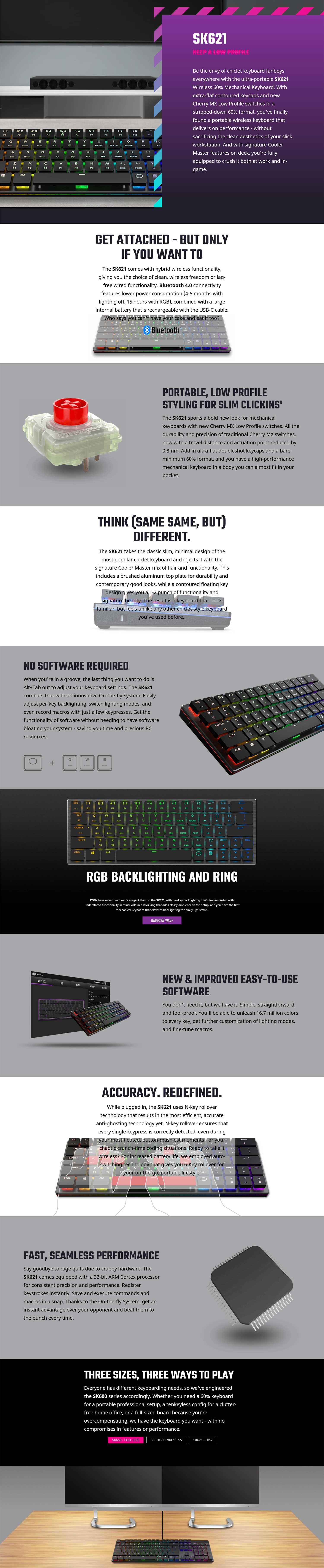 Cooler Master SK621 RGB wireless low profile mechanical keyboard MX Cherry Red SK-621-GKLR1-US Details