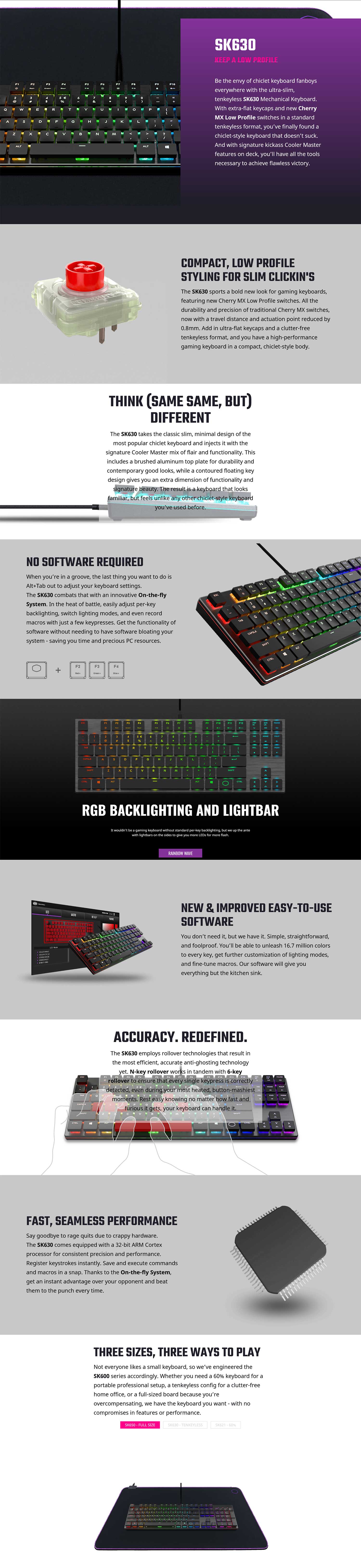 Cooler Master SK630 RGB low profile mechanical keyboard white edition MX Cherry Red SK-630-SKLR1-US Details
