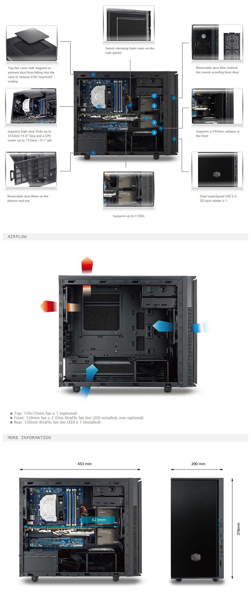 Cooler Master Silencio 352 Black mATX Case with Sound Absorbing Foam SIL-352M-KKN1 Details