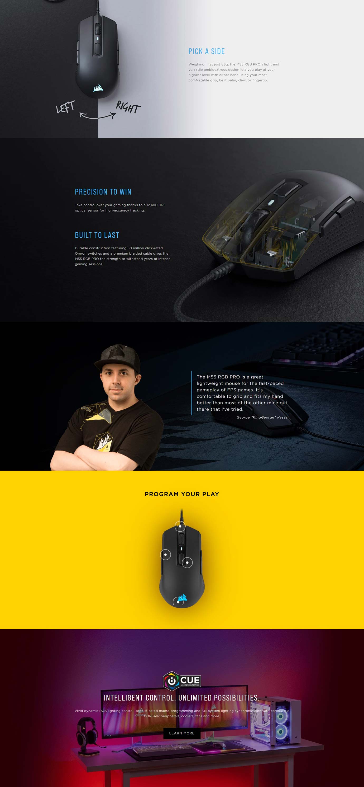 Corsair M55 RGB PRO Ambidextrous Gaming Mouse - Black Details