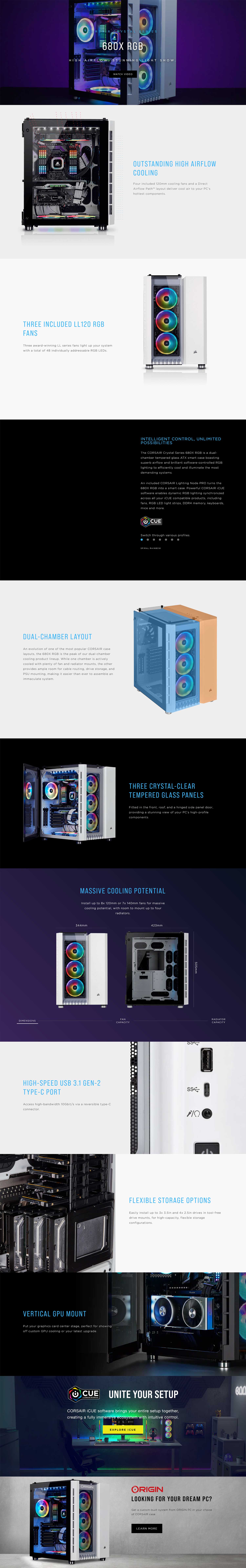 Corsair Crystal Series 680X RGB ATX High Airflow Mid Tower Black CC-9011168-WW Details