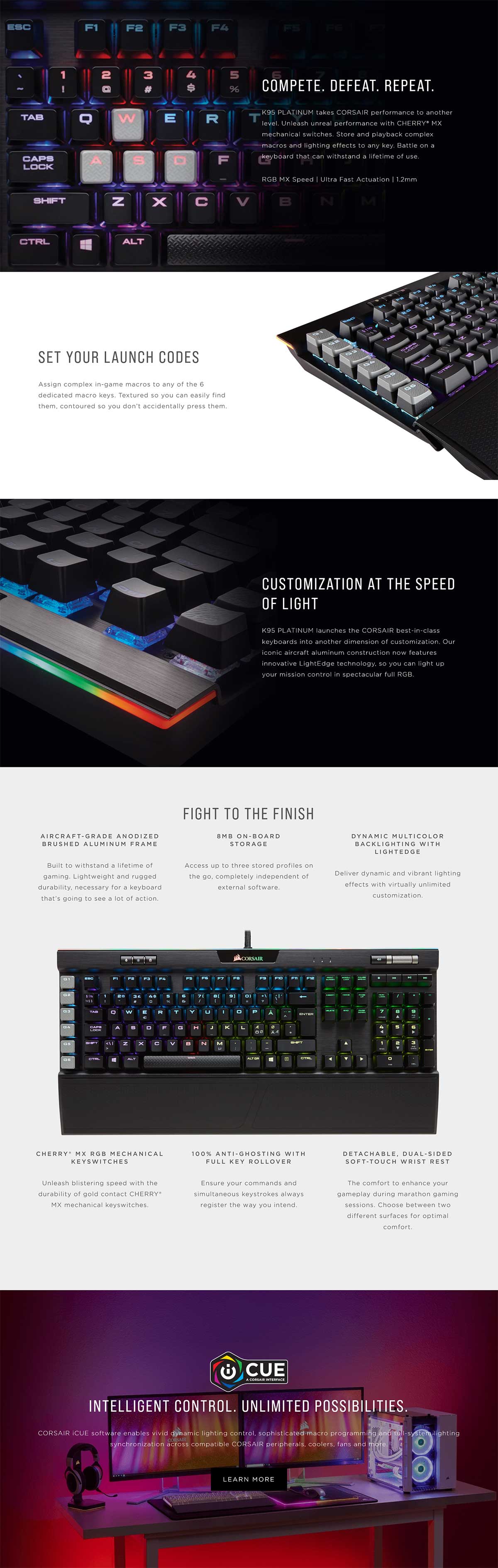 Corsair Gaming Keyboard K95 RGB Platinum Cherry MX Speed Details