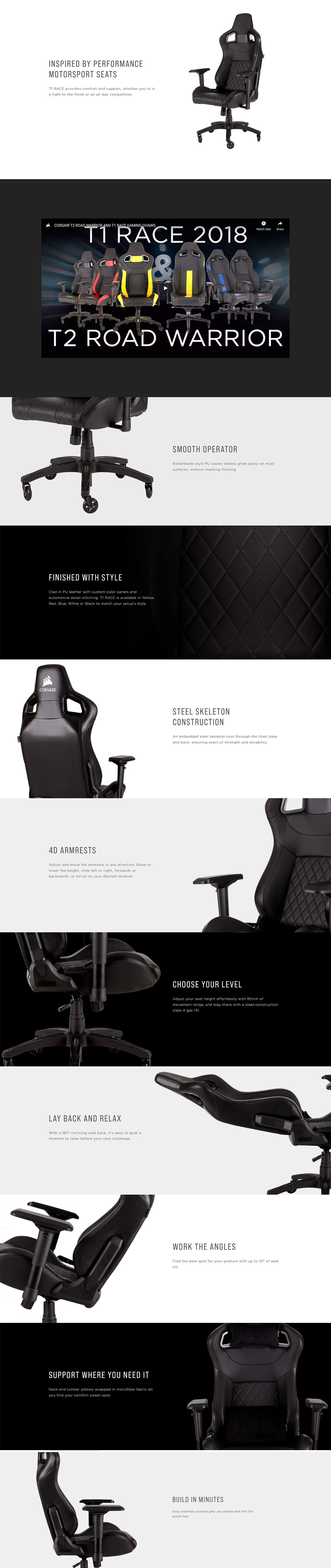 Corsair T1 RACE (2018) Gaming Chair - Black/White CF-9010012-WW Details