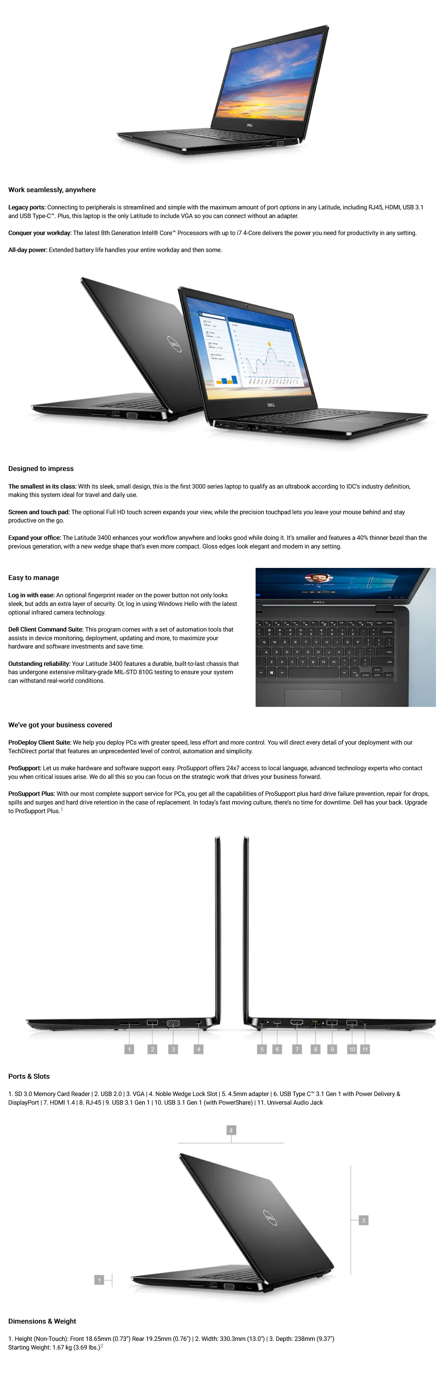 Dell Latitude 3400 Laptop 14in HD i5-8265U 8GB 256GB UHD-620 Win10 Pro + Dock F1XVM-DOCK D6000 Details