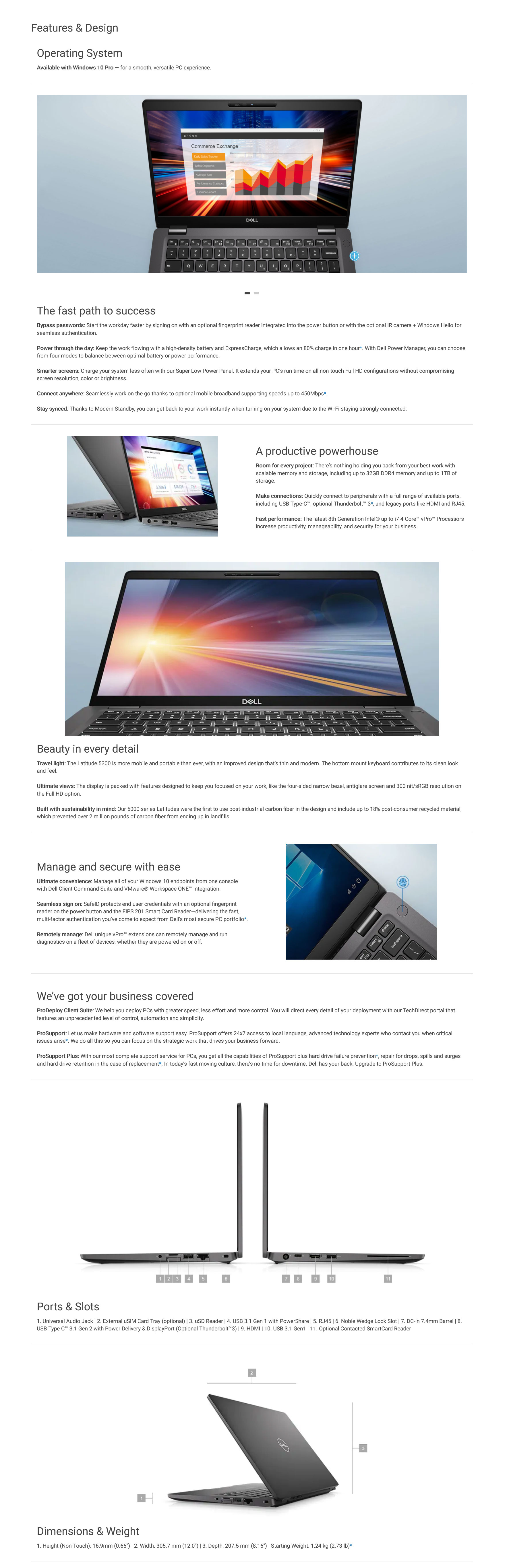 Dell Latitude 5300 Laptop 13.3in FHD i5-8365U 16GB 256GB W10P + 3Yr ProSupport 954F3-3YR PS UPGRADE Details