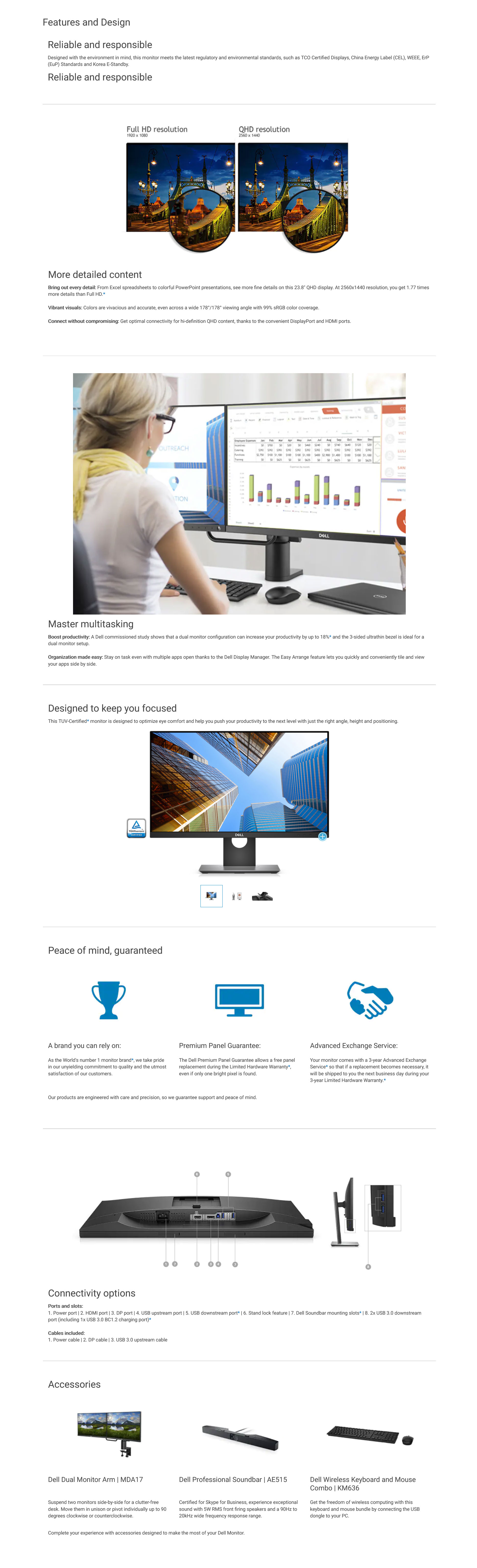 Dell P2418D 24in QHD 1440p 16in9 IPS LED Professional Monitor Details