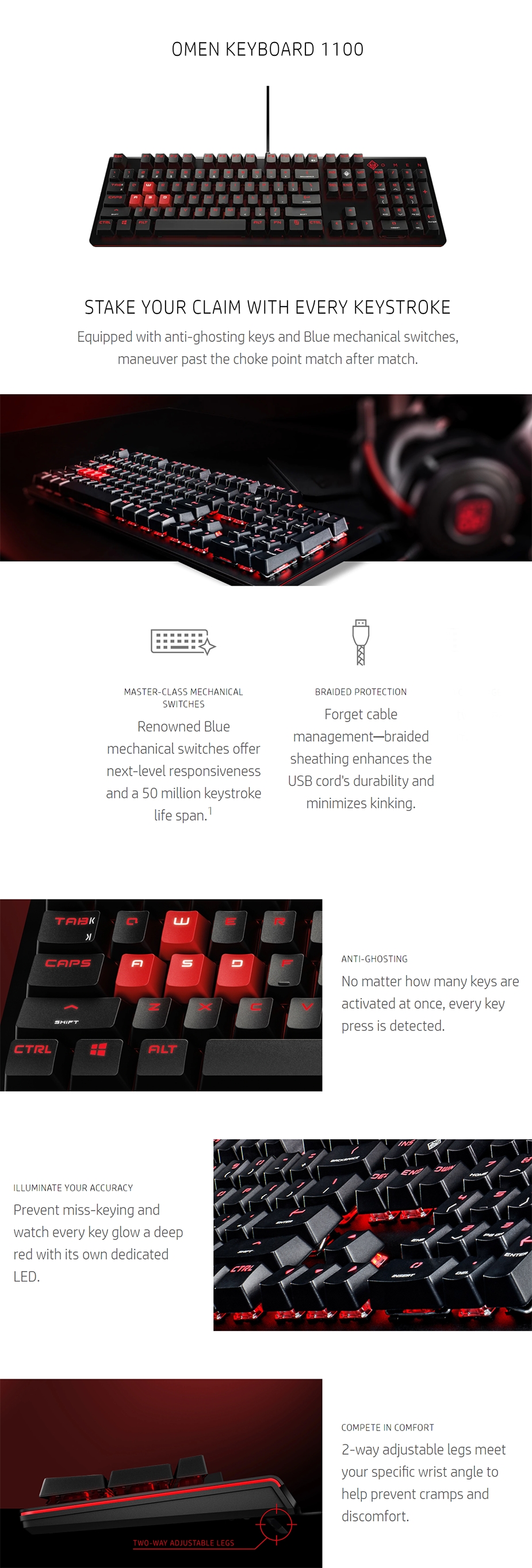 HP OMEN 1100 1MY13AA Gaming Keyboard with Blue Mechanical Switch Details