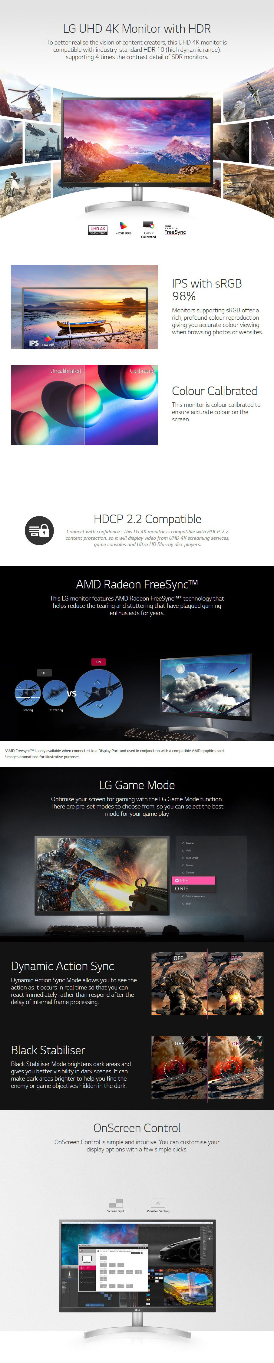 LG 27UL500-W 27in 4K UHD FreeSync IPS HDR10 Gaming Monitor Details