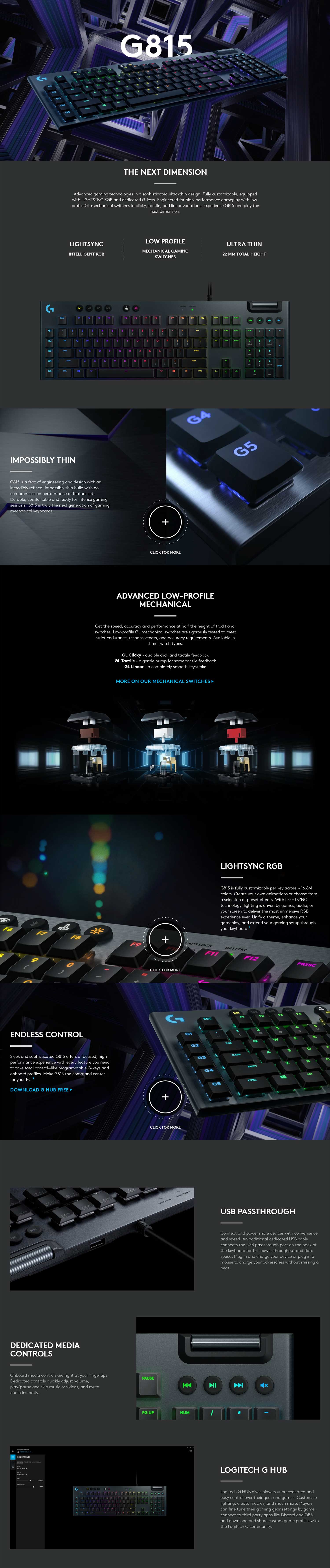 Logitech G815 Lightsync RGB Mechanical Gaming Keyboard - Tactile Switch 920-009222 Details