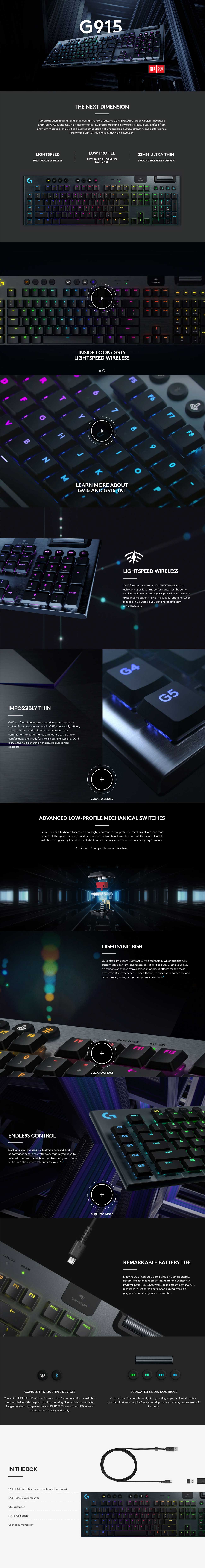 Logitech G915 LIGHTSPEED Wireless RGB Mechanical Gaming Keyboard - GL Linear 920-009227 Details