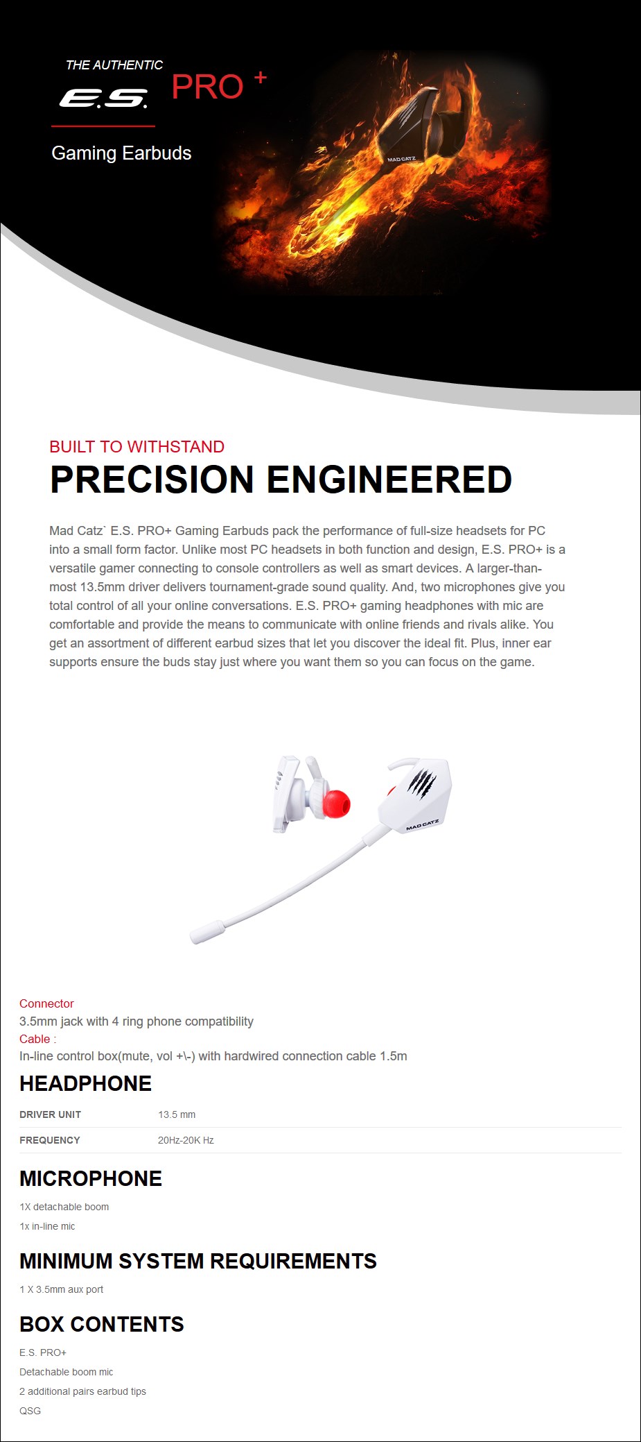 Mad Catz E.S. PRO+ Gaming Earbuds - White Details