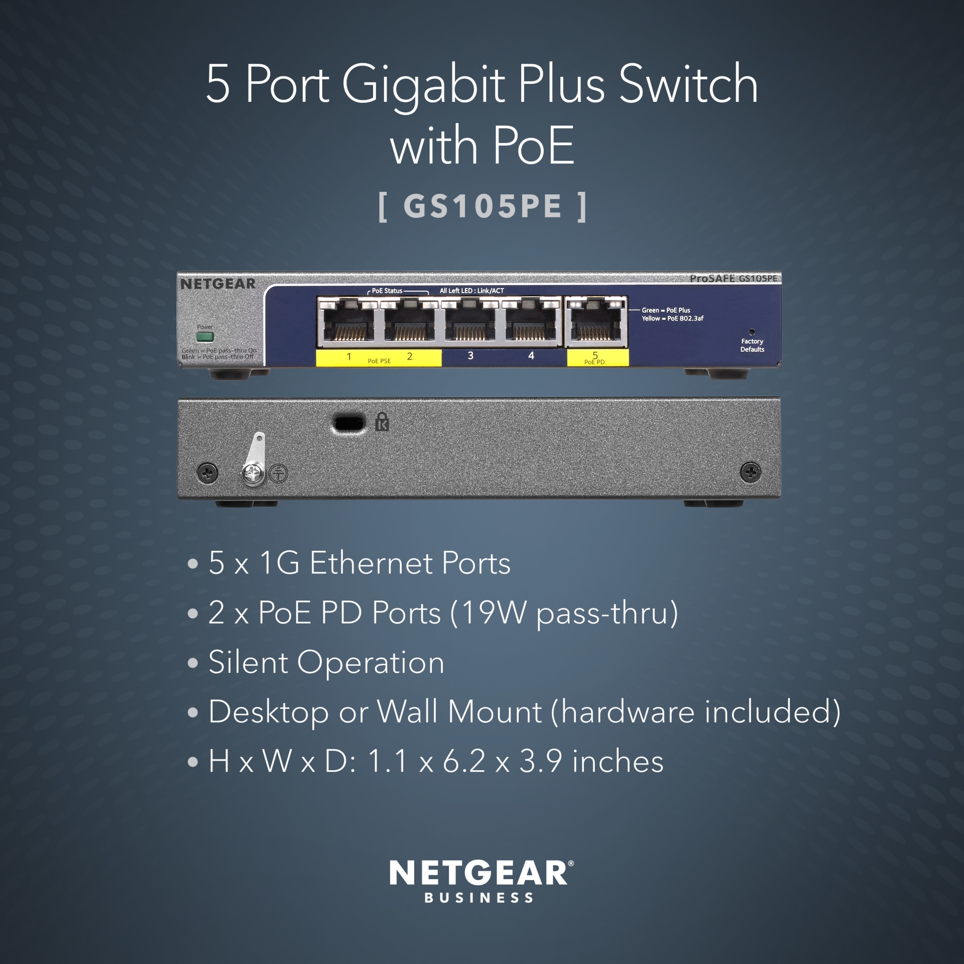 NETGEAR GS105PE 5 Port Gigabit Switch with POE GS105PE-10000S Overview