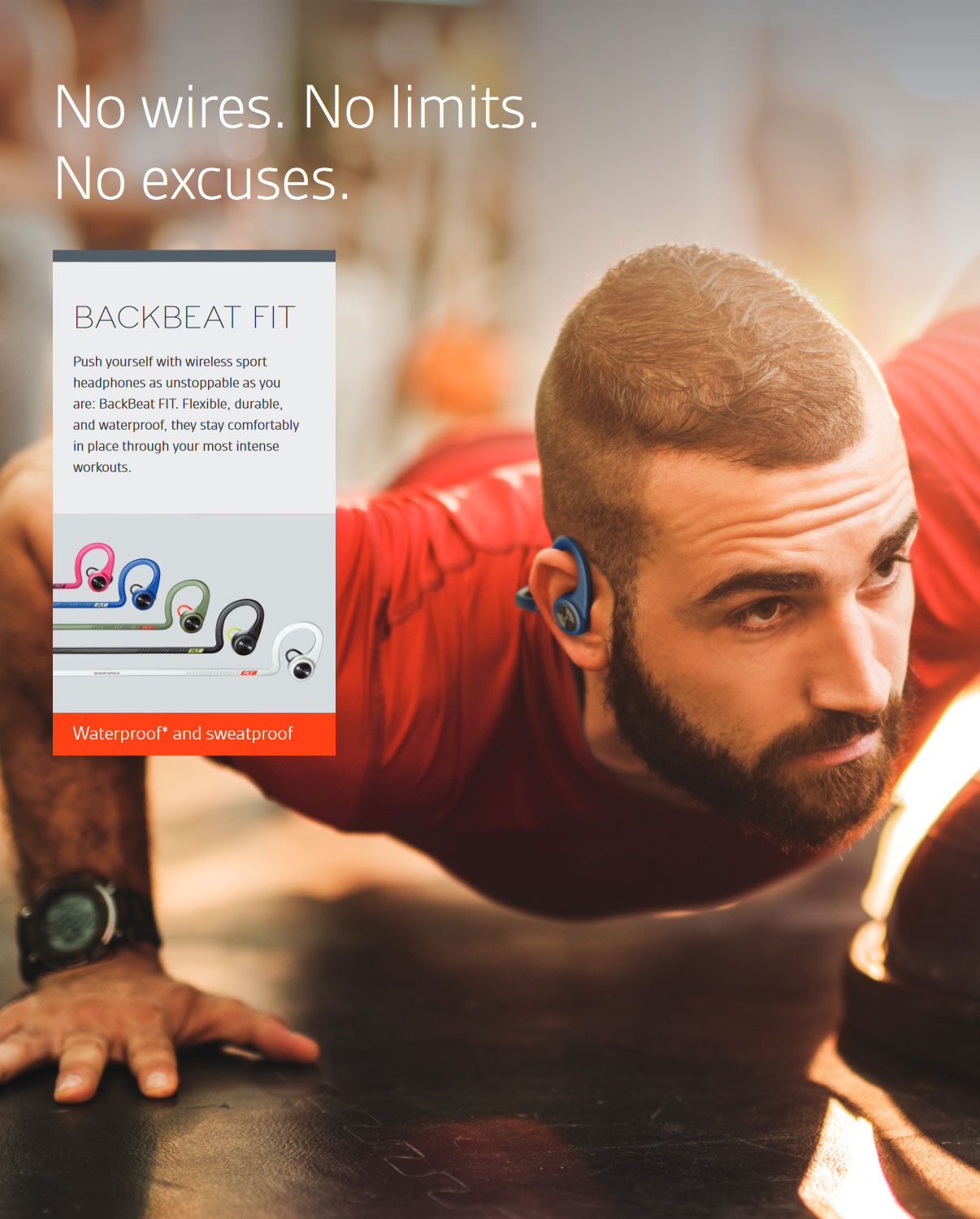 Plantronics Backbeat Fit Sport Grey Behind-The-Head Wireless Headphones + Mic Details