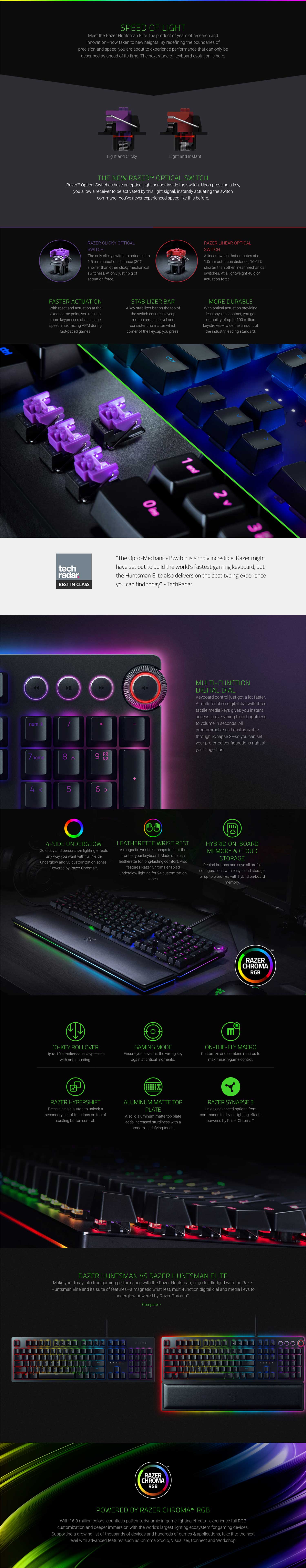 Razer Huntsman Elite Optical Switch Opto-Mechanical Optical Gaming Keyboard - Linear RZ03-01871000-R3M1 Details