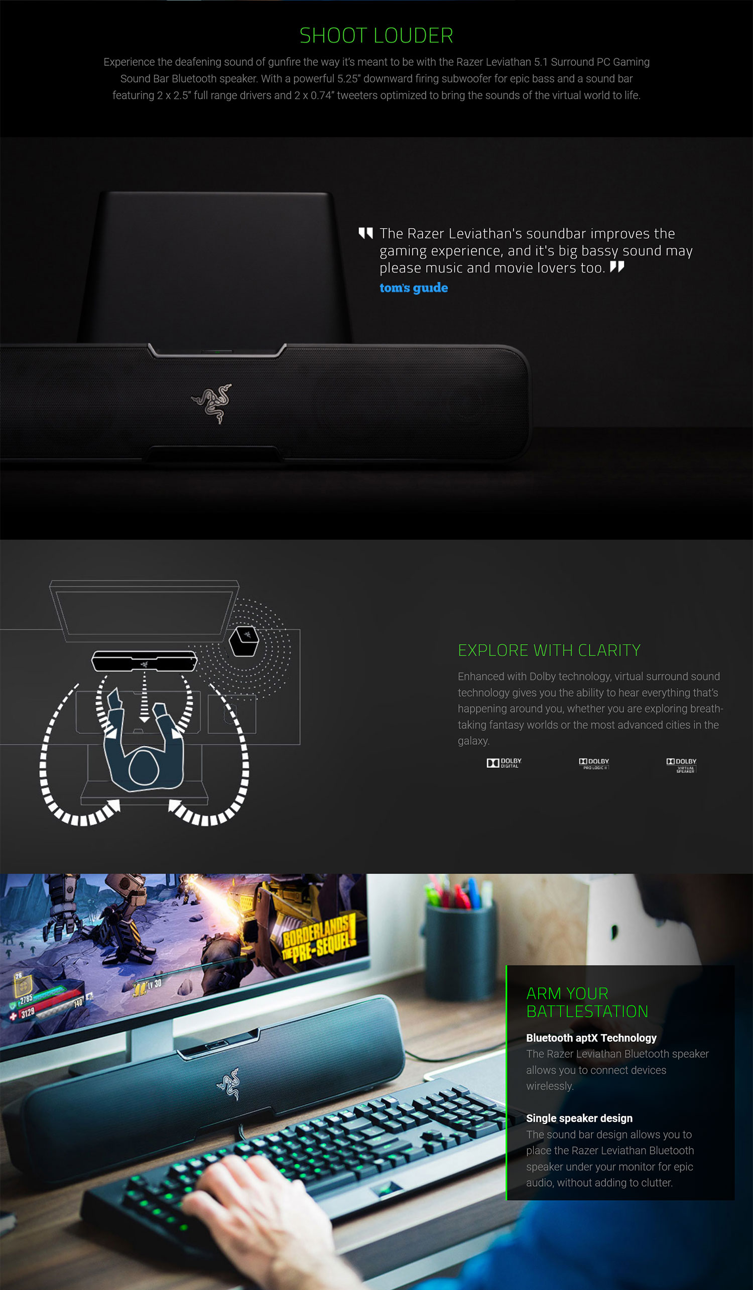 Razer Leviathan 5.1 Surround Sound Gaming & Music Sound Bar RAZ00111 Details