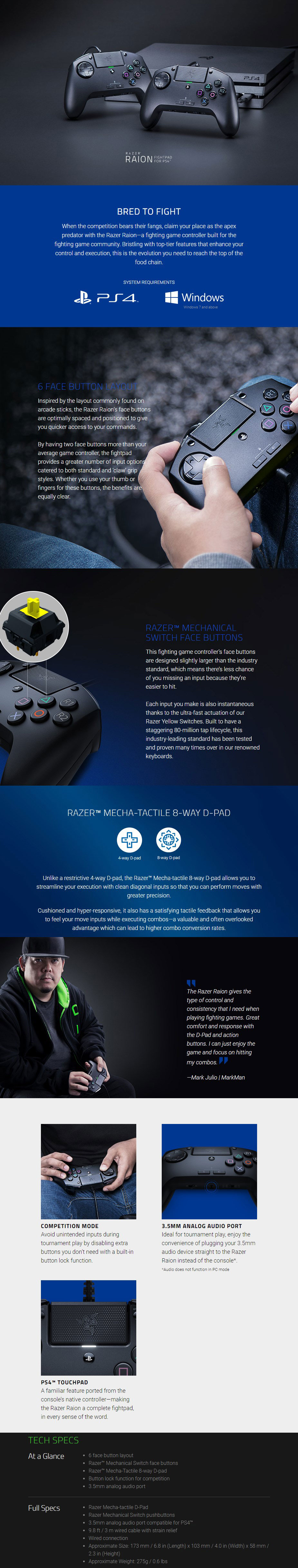 Razer Raion Fightpad for PS4 Details