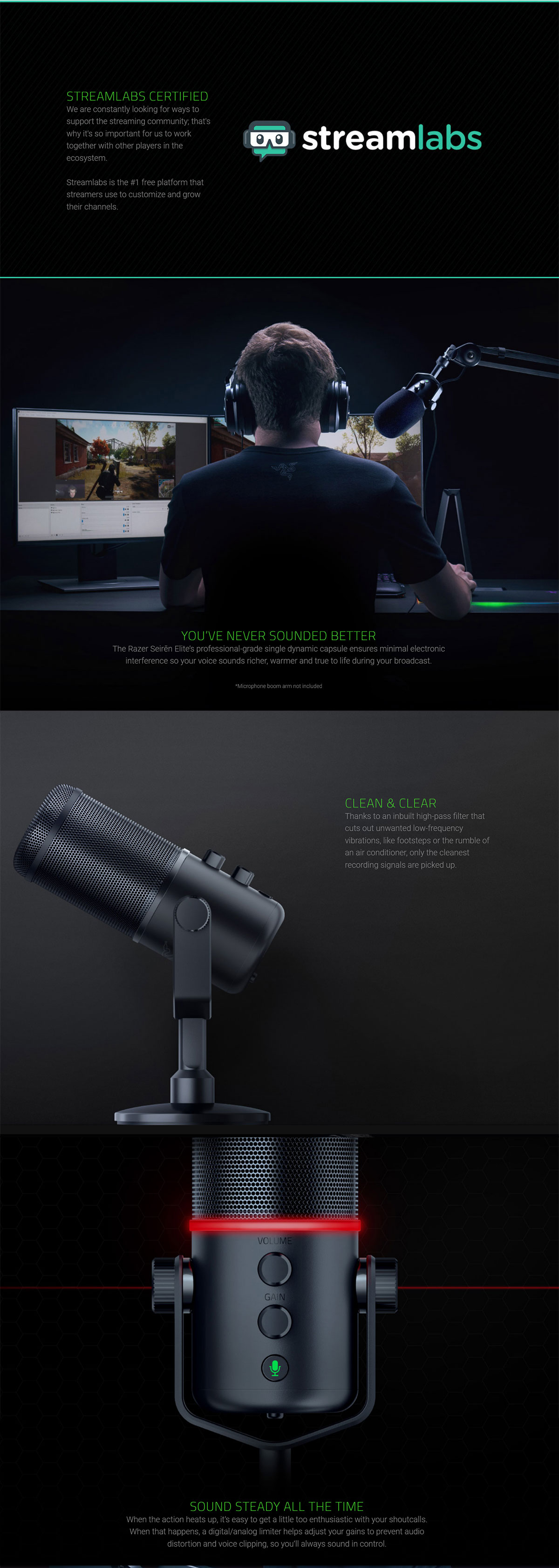 Razer Seiren Elite Professional Grade Dynamic Streaming Microphone RZ19-02280100-R3M1 Details