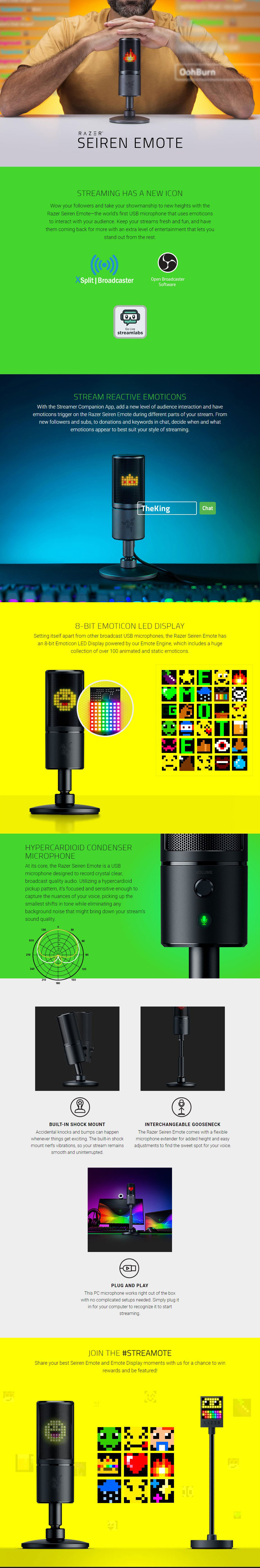 Razer Seiren Emote Microphone with Emoticons - Black RZ19-03060100-R3M1 Details