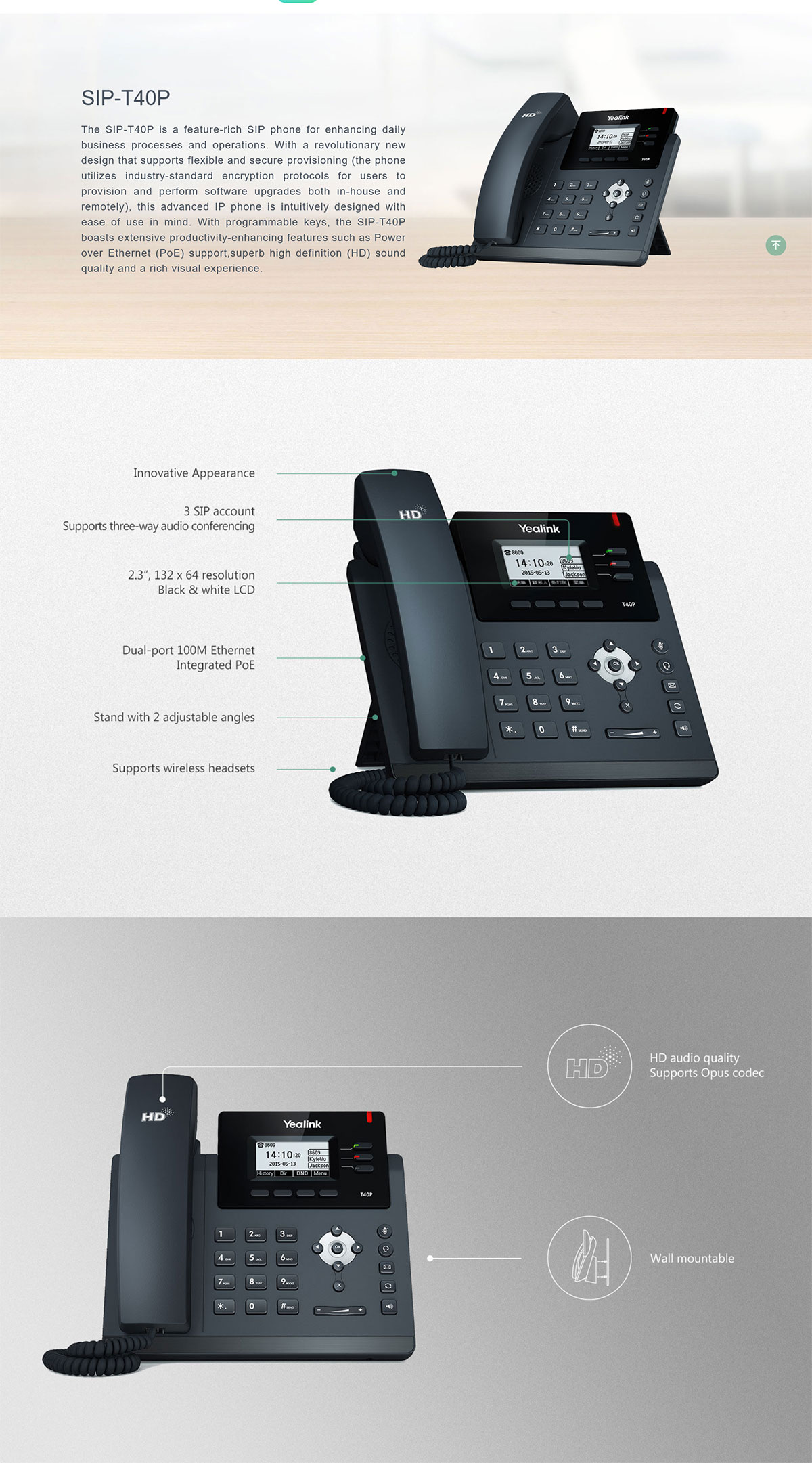 Yealink SIP-T40P 3 Line LCD IP Phone Details