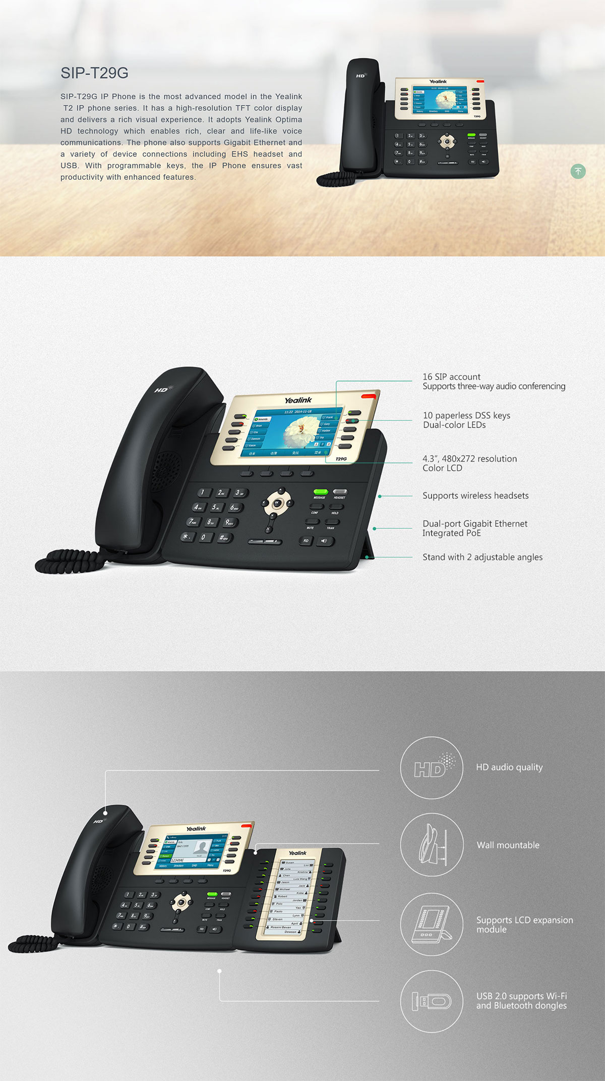 [Refurbished]Yealink SIP-T29G 6 Line Colour IP Phone 2xGbE/USB/PoE SIP-T29G-RF Details