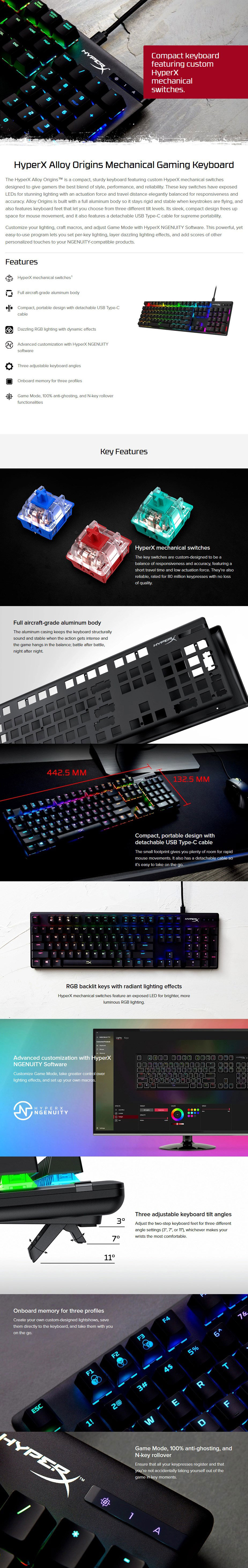 Kingston HyperX Alloy Origins Mechanical Gaming Keyboard - HyperX Red Switch HX-KB6RDX-US Details