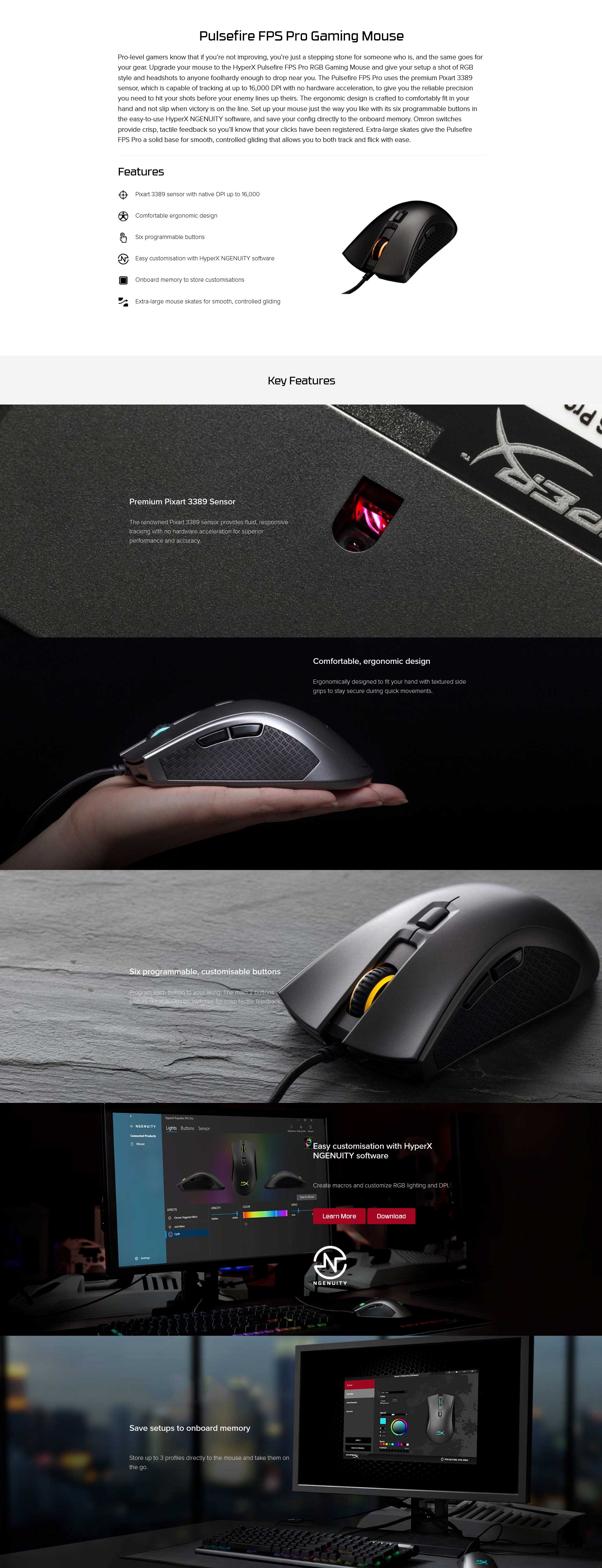 Kingston HyperX PulseFire Pro Wired Gaming Mouse 
HX-MC003B Details