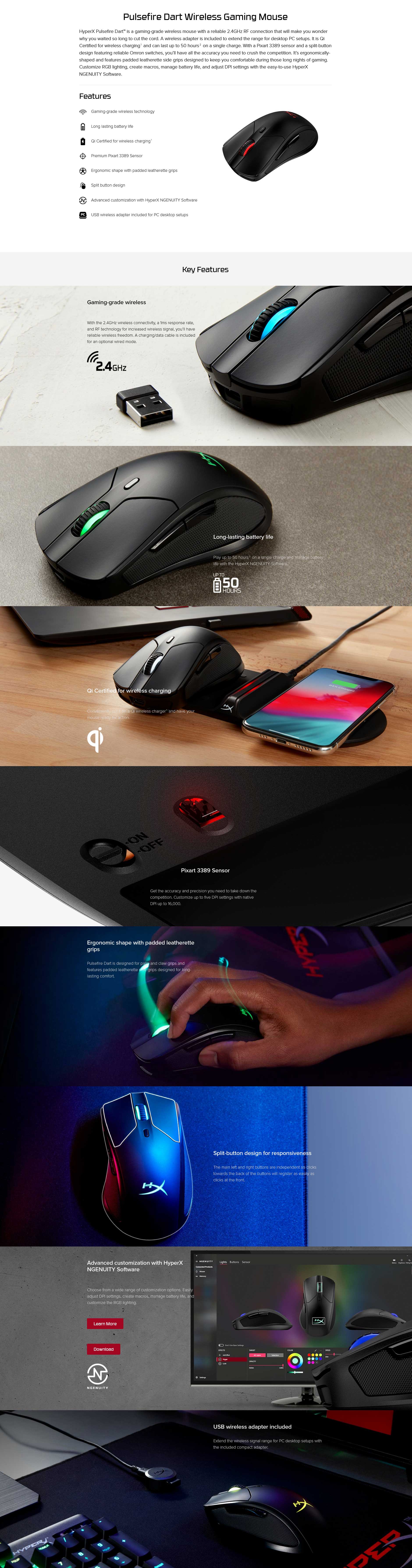 Kingston HyperX Pulsefire Dart Wireless RGB Gaming Mouse Details