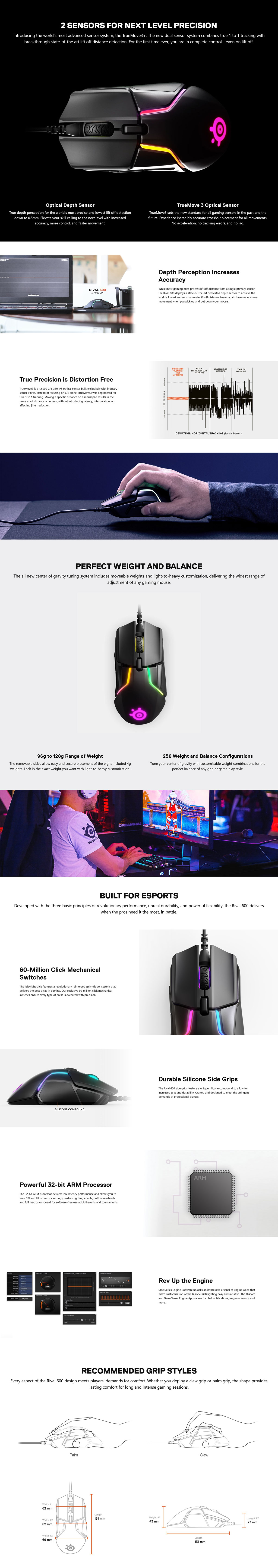SteelSeries Rival 600 Dual Sensor Wired Customizable Gaming Mouse RGB 62446 Details